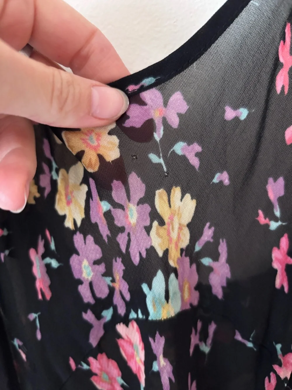 Vintage Betsey Johnson Black Floral Slip Dress with Pastel Accents - Picture 3 of 6